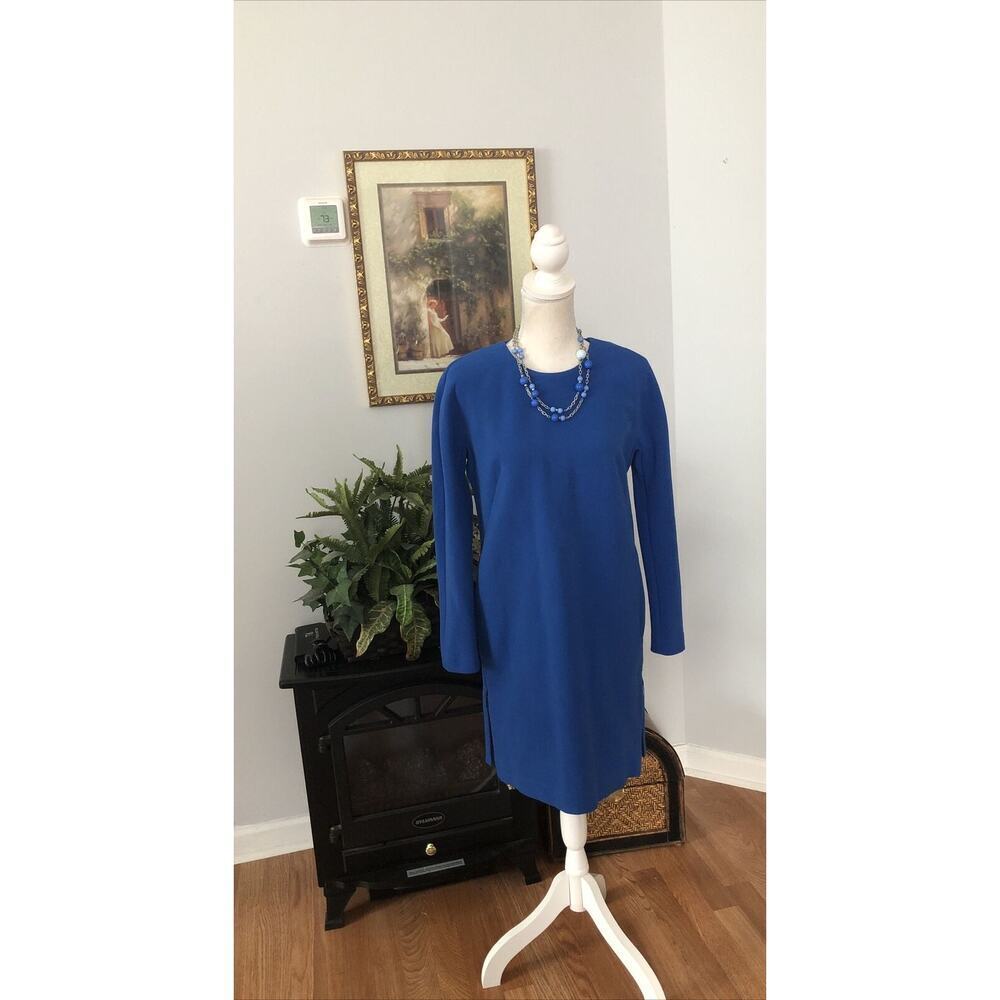 Ann Taylor Women‎ Sheath Dress 4 Long Zip Closure Sleeve Blue Split Side Zipper
